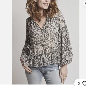 MISA Los Angeles Black Gray Floral Bohemian Blouse
Size Small